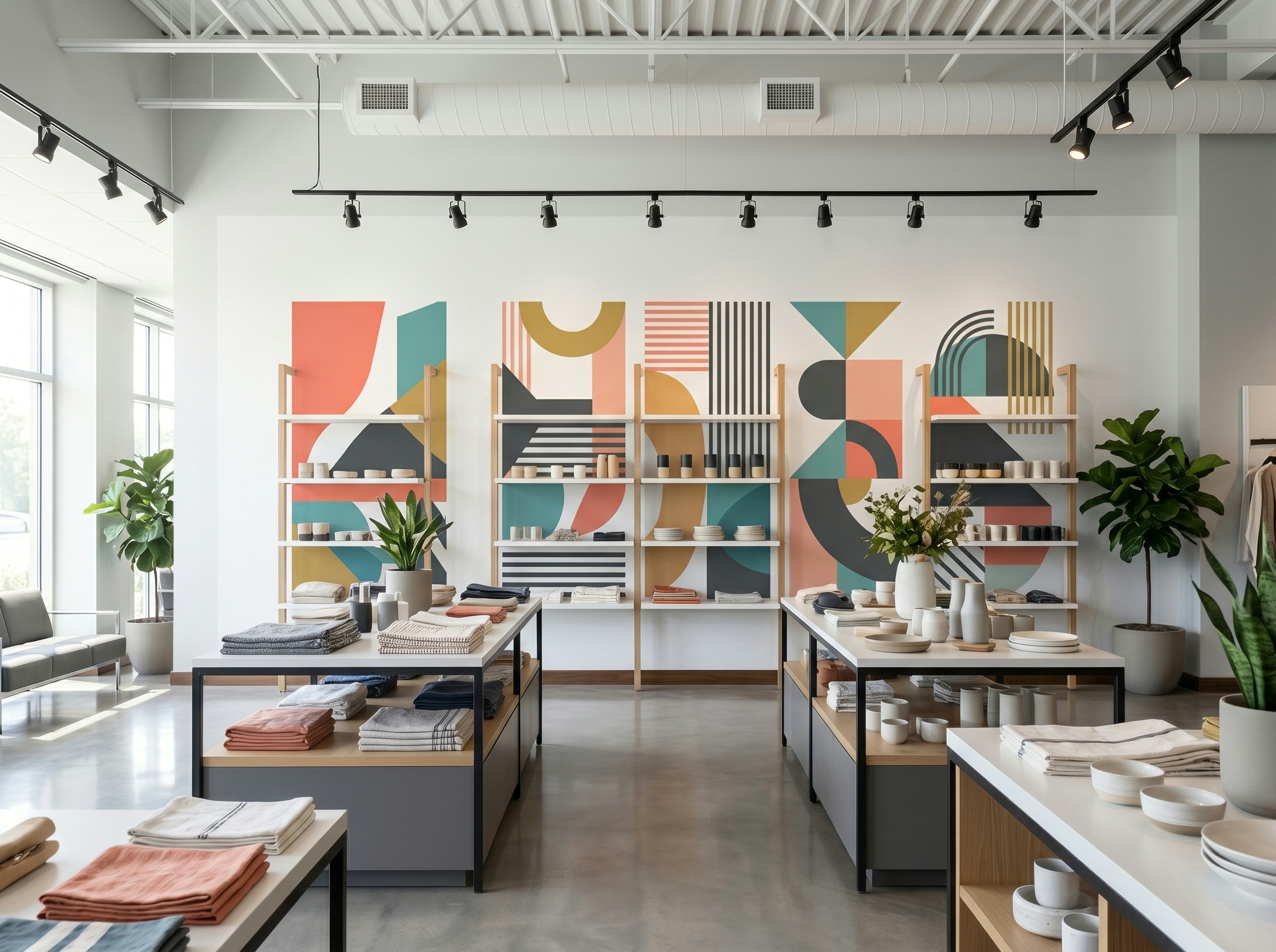 Vibrant brand wall graphics printed inside a modern retail store