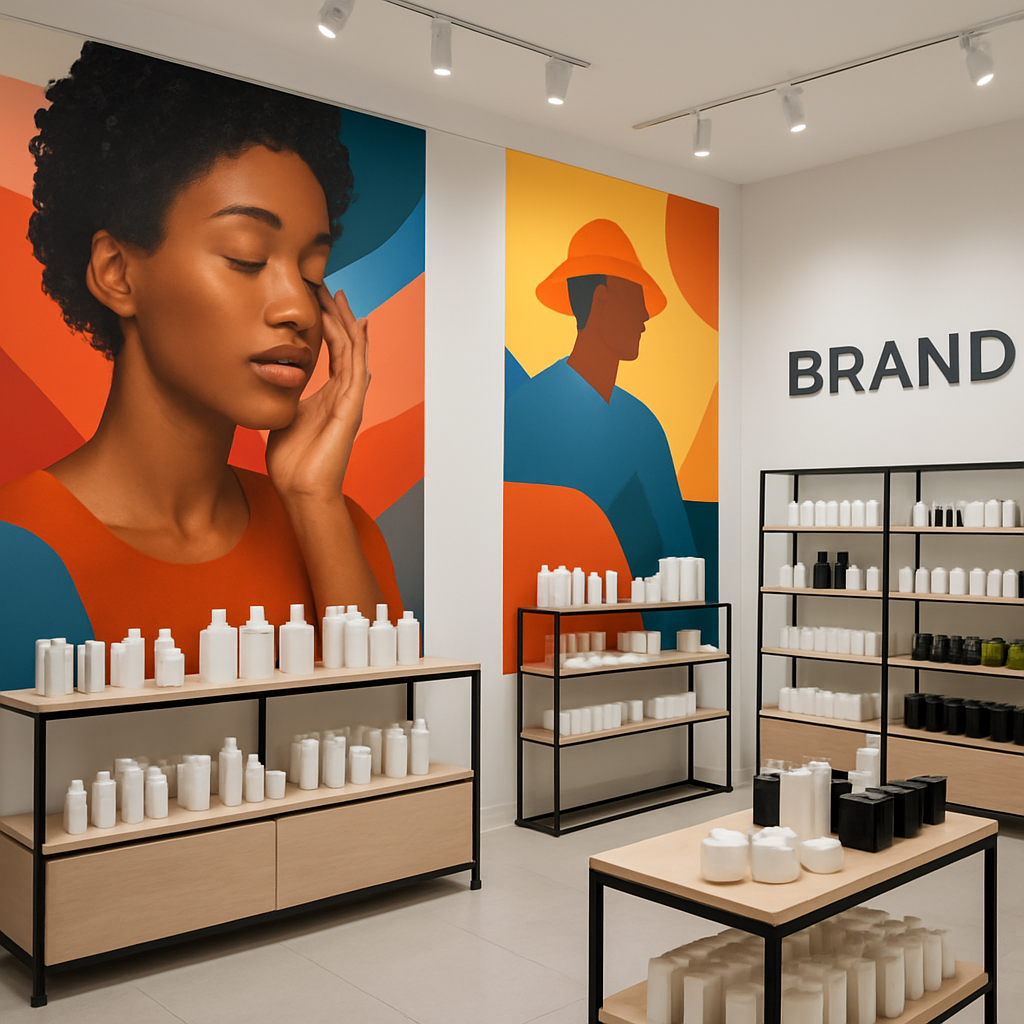 Vibrant brand wall graphics printed inside a modern retail store